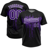 Custom Black Purple-White Dripping Splatter Paint Two-Button Unisex Softball Jersey