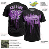 Custom Black Medium Purple-White Dripping Splatter Paint Two-Button Unisex Softball Jersey