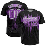 Custom Black Medium Purple-White Dripping Splatter Paint Two-Button Unisex Softball Jersey