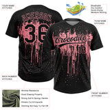 Custom Black Medium Pink Dripping Splatter Paint Two-Button Unisex Softball Jersey