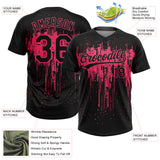 Custom Black Neon Pink Dripping Splatter Paint Two-Button Unisex Softball Jersey