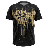 Custom Black Vegas Gold Dripping Splatter Paint Two-Button Unisex Softball Jersey