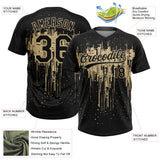 Custom Black Vegas Gold Dripping Splatter Paint Two-Button Unisex Softball Jersey