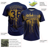 Custom Navy Old Gold Dripping Splatter Paint Two-Button Unisex Softball Jersey