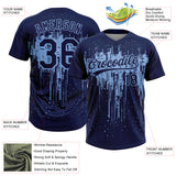 Custom Navy Light Blue Dripping Splatter Paint Two-Button Unisex Softball Jersey