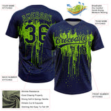 Custom Navy Neon Green Dripping Splatter Paint Two-Button Unisex Softball Jersey