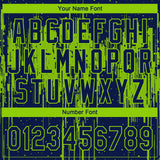 Custom Navy Neon Green Dripping Splatter Paint Two-Button Unisex Softball Jersey