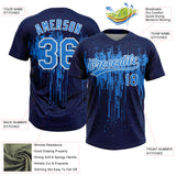 Custom Navy Electric Blue-White Dripping Splatter Paint Two-Button Unisex Softball Jersey