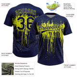 Custom Navy Neon Yellow Dripping Splatter Paint Two-Button Unisex Softball Jersey