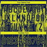 Custom Navy Neon Yellow Dripping Splatter Paint Two-Button Unisex Softball Jersey