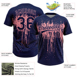 Custom Navy Medium Pink Dripping Splatter Paint Two-Button Unisex Softball Jersey