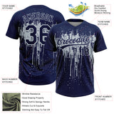 Custom Navy Silver Dripping Splatter Paint Two-Button Unisex Softball Jersey