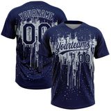 Custom Navy Silver Dripping Splatter Paint Two-Button Unisex Softball Jersey