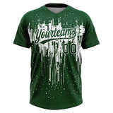 Custom Green White Dripping Splatter Paint Two-Button Unisex Softball Jersey