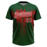 Custom Green Red-White Dripping Splatter Paint Two-Button Unisex Softball Jersey