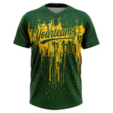 Custom Green Yellow Dripping Splatter Paint Two-Button Unisex Softball Jersey