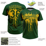 Custom Green Yellow Dripping Splatter Paint Two-Button Unisex Softball Jersey