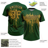 Custom Green Old Gold-Black Dripping Splatter Paint Two-Button Unisex Softball Jersey