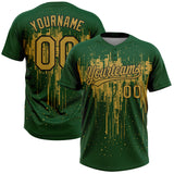 Custom Green Old Gold-Black Dripping Splatter Paint Two-Button Unisex Softball Jersey
