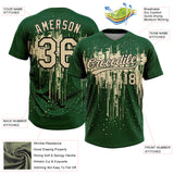 Custom Green Cream-Black Dripping Splatter Paint Two-Button Unisex Softball Jersey