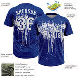 Custom Royal White Dripping Splatter Paint Two-Button Unisex Softball Jersey