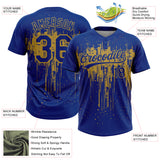 Custom Royal Old Gold Dripping Splatter Paint Two-Button Unisex Softball Jersey