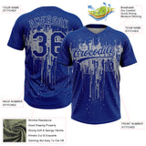 Custom Royal Gray Dripping Splatter Paint Two-Button Unisex Softball Jersey
