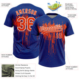 Custom Royal Orange-White Dripping Splatter Paint Two-Button Unisex Softball Jersey