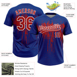 Custom Royal Red-White Dripping Splatter Paint Two-Button Unisex Softball Jersey