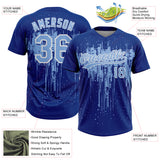 Custom Royal Light Blue-White Dripping Splatter Paint Two-Button Unisex Softball Jersey