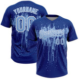 Custom Royal Light Blue-White Dripping Splatter Paint Two-Button Unisex Softball Jersey