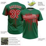 Custom Kelly Green Red-White Dripping Splatter Paint Two-Button Unisex Softball Jersey