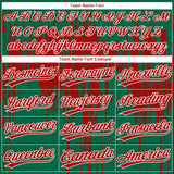 Custom Kelly Green Red-White Dripping Splatter Paint Two-Button Unisex Softball Jersey