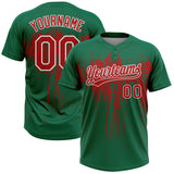 Custom Kelly Green Red-White Dripping Splatter Paint Two-Button Unisex Softball Jersey
