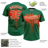 Custom Kelly Green Orange-White Dripping Splatter Paint Two-Button Unisex Softball Jersey