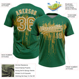 Custom Kelly Green Old Gold-White Dripping Splatter Paint Two-Button Unisex Softball Jersey