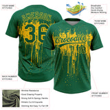 Custom Kelly Green Yellow Dripping Splatter Paint Two-Button Unisex Softball Jersey
