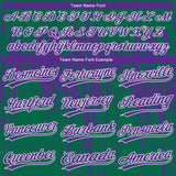 Custom Kelly Green Purple-White Dripping Splatter Paint Two-Button Unisex Softball Jersey