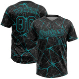 Custom Black Teal 3D Pattern Design Abstract Network Two-Button Unisex Softball Jersey