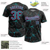 Custom Black Teal-Pink 3D Pattern Design Abstract Network Two-Button Unisex Softball Jersey