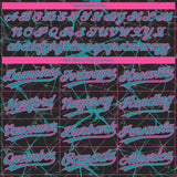 Custom Black Teal-Pink 3D Pattern Design Abstract Network Two-Button Unisex Softball Jersey