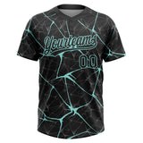 Custom Black Ice Blue 3D Pattern Design Abstract Network Two-Button Unisex Softball Jersey