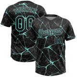 Custom Black Ice Blue 3D Pattern Design Abstract Network Two-Button Unisex Softball Jersey