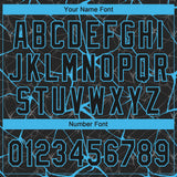 Custom Black Sky Blue 3D Pattern Design Abstract Network Two-Button Unisex Softball Jersey