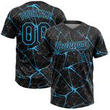 Custom Black Sky Blue 3D Pattern Design Abstract Network Two-Button Unisex Softball Jersey