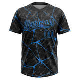 Custom Black Electric Blue 3D Pattern Design Abstract Network Two-Button Unisex Softball Jersey