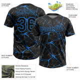 Custom Black Electric Blue 3D Pattern Design Abstract Network Two-Button Unisex Softball Jersey