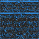 Custom Black Electric Blue 3D Pattern Design Abstract Network Two-Button Unisex Softball Jersey