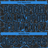 Custom Black Electric Blue 3D Pattern Design Abstract Network Two-Button Unisex Softball Jersey