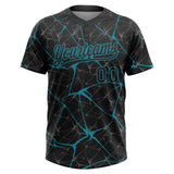 Custom Black Teal 3D Pattern Design Abstract Network Two-Button Unisex Softball Jersey